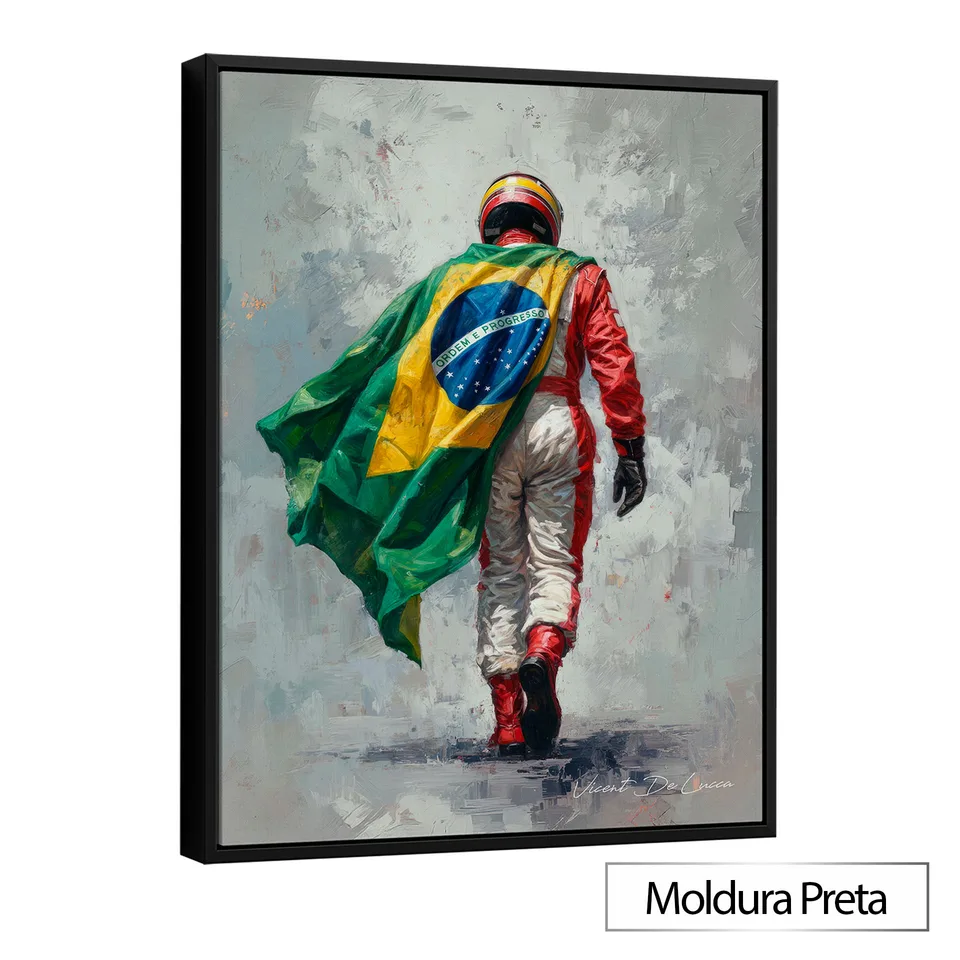 Quadro O Herói Brasileiro com moldura de filete preta