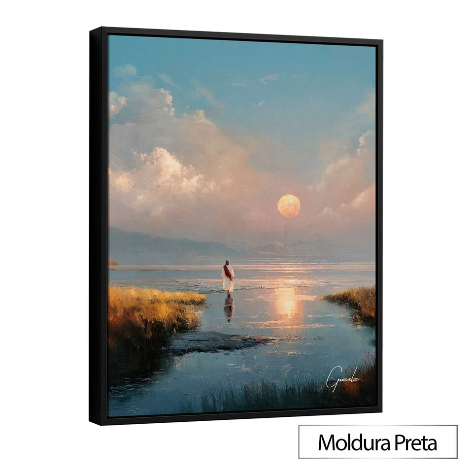 Quadro O Horizonte Infinito de Cristo com moldura de filete preta