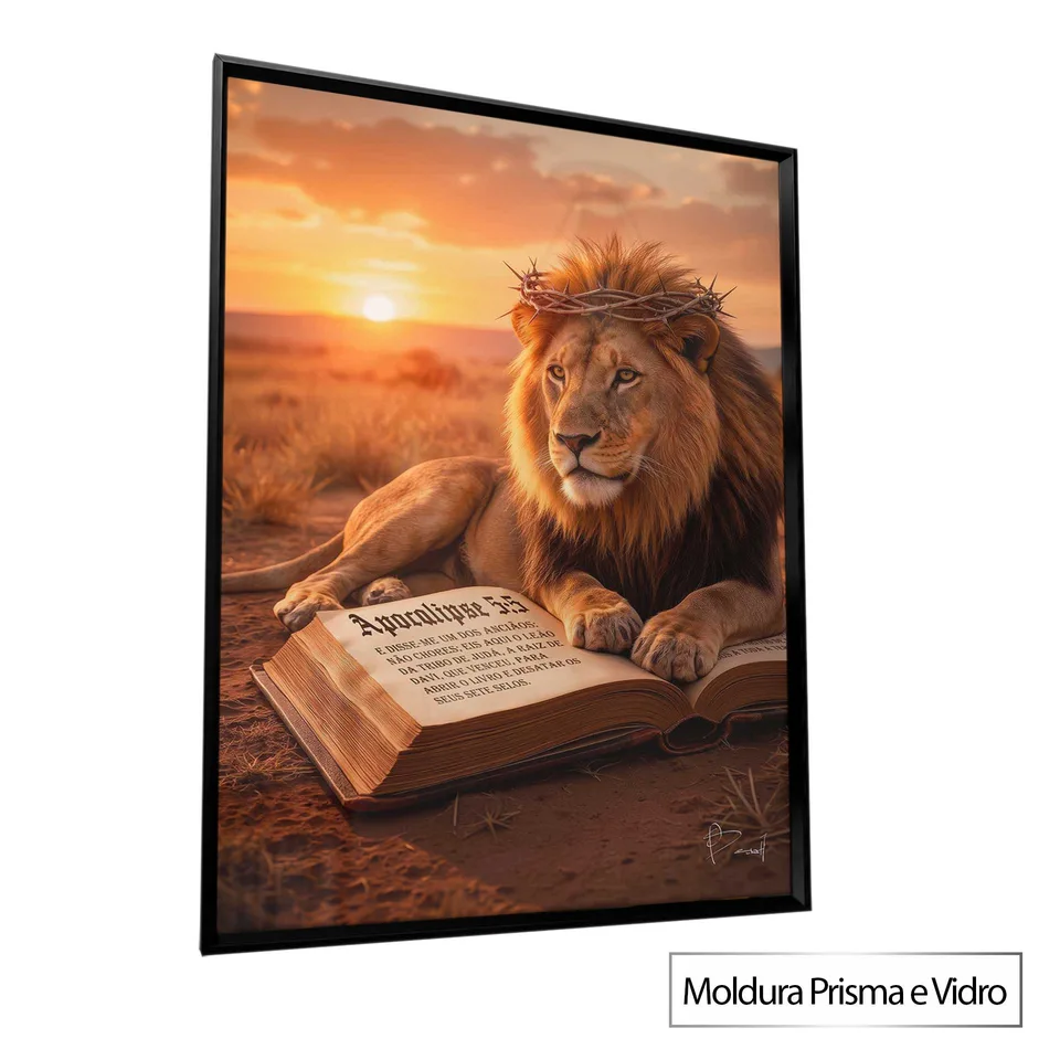 Quadro O Leão da Revelação com moldura Prisma e vidro
