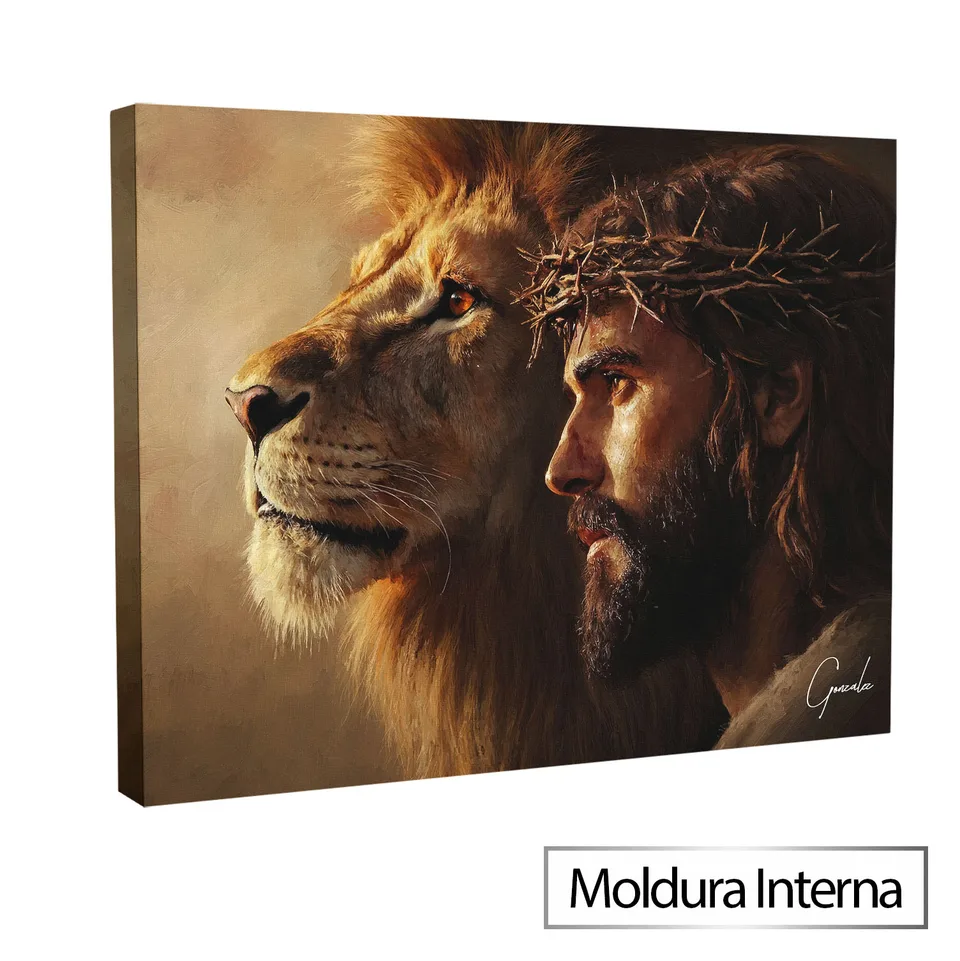 Quadro O Leão de Judá em Cristo com moldura interna