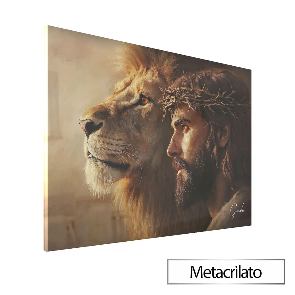 Quadro O Leão de Judá em Cristo com acabamento em metacrilato
