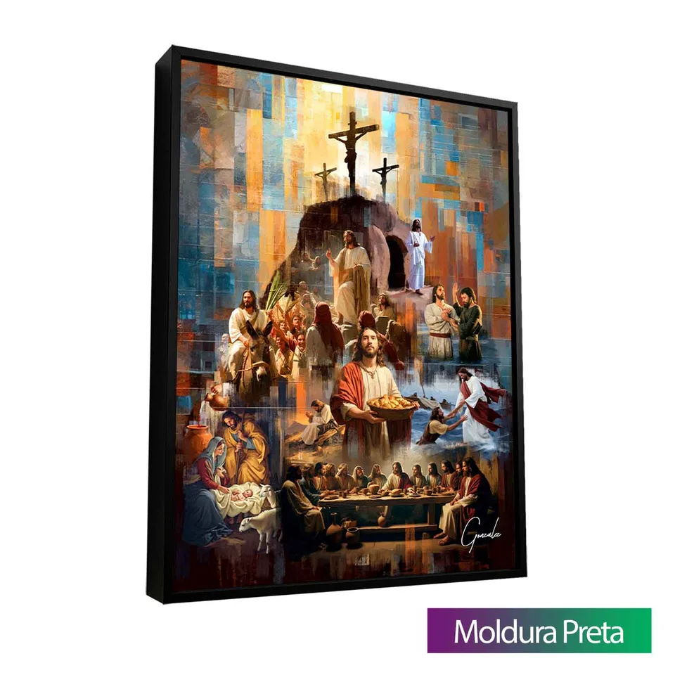 Quadro O Legado de Cristo - Monte Divino com moldura de filete preta