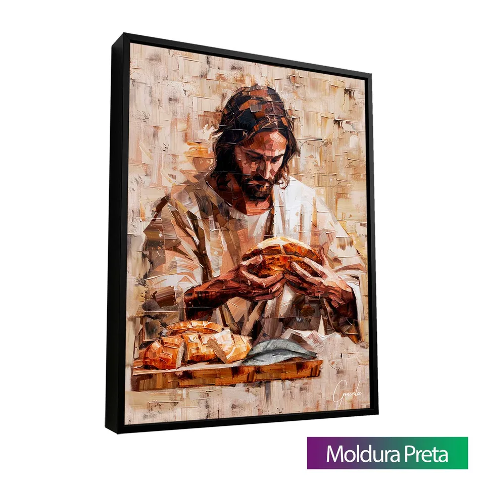 Quadro O Partilhar de Cristo com moldura de filete preta