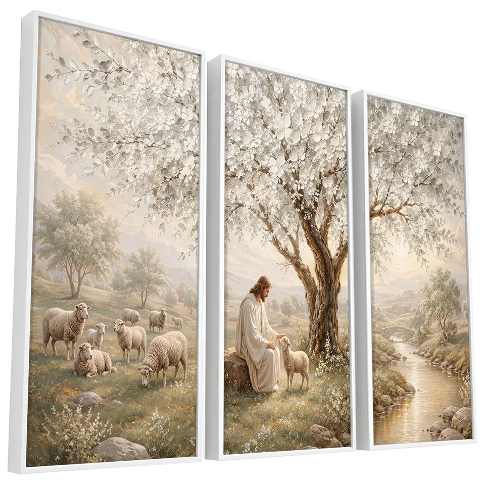 Quadro O Refúgio dos Cordeiros 3 Peças — foto 1