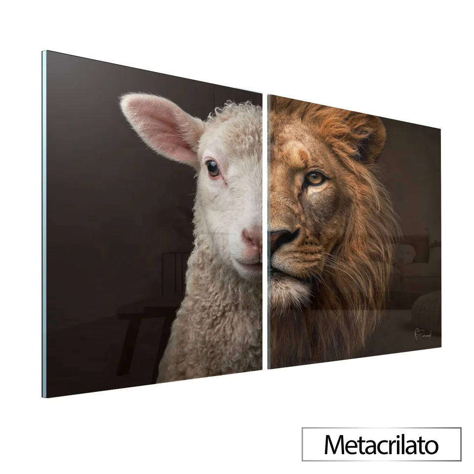Quadro O Rei e o Cordeiro 2 Peças com acabamento em metacrilato