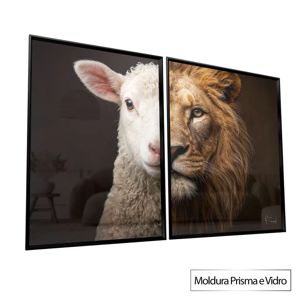 Quadro O Rei e o Cordeiro 2 Peças com moldura Prisma e vidro