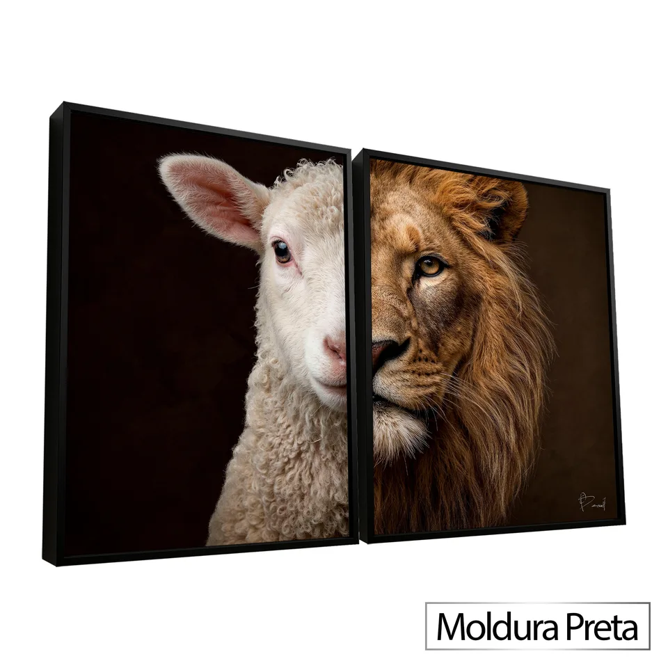 Quadro O Rei e o Cordeiro 2 Peças com moldura de filete preta