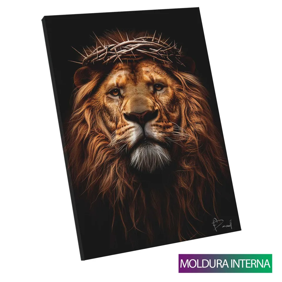 Quadro O Renascido Leão de Judá com moldura interna