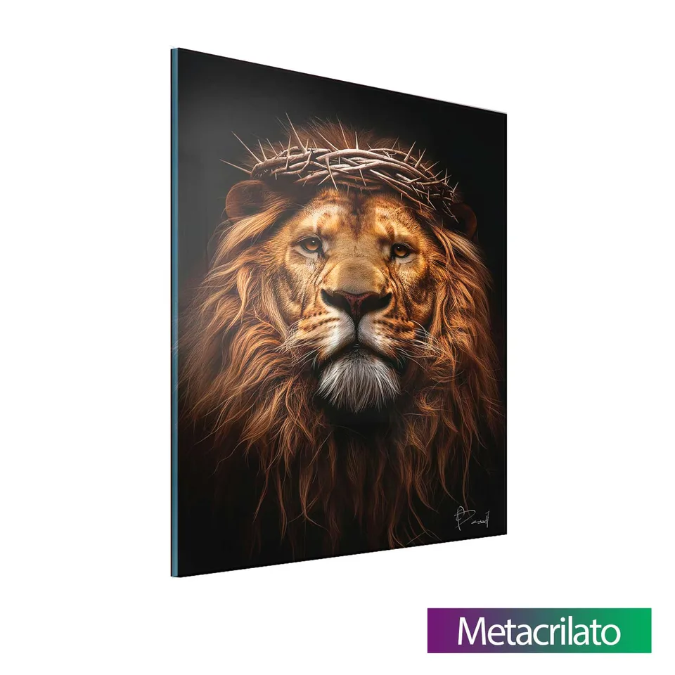 Quadro O Renascido Leão de Judá com acabamento em metacrilato
