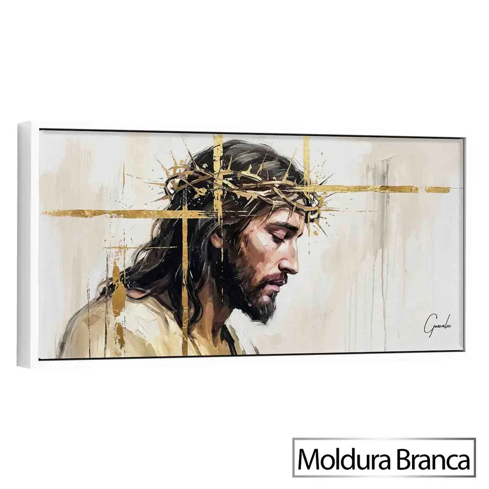 Quadro O Salvador Coroado com moldura de filete branca
