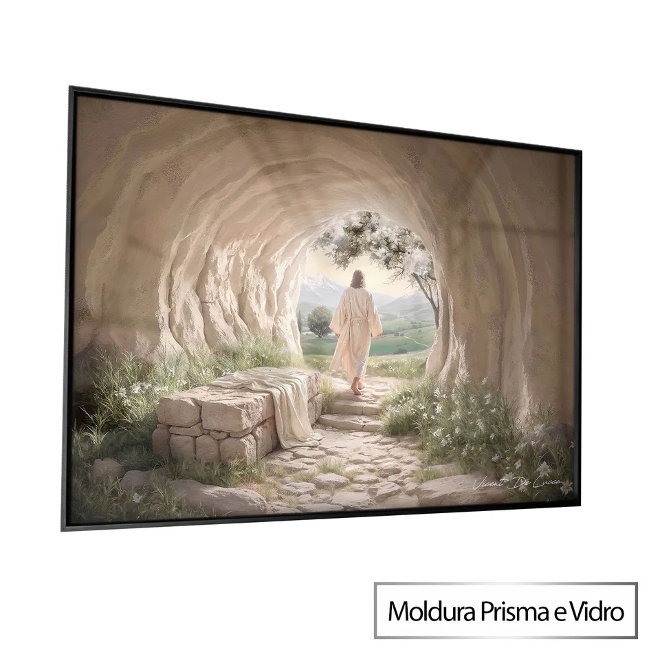 Quadro O Salvador Ressuscitado - Coleção Minimalista com moldura Prisma e vidro
