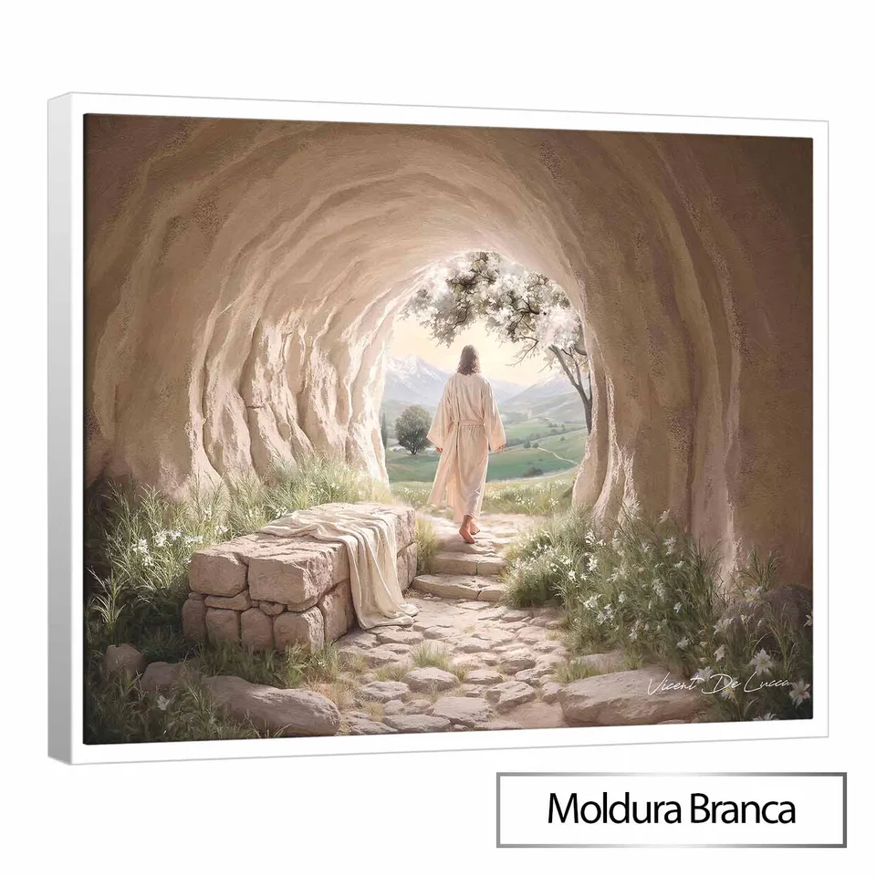 Quadro O Salvador Ressuscitado - Coleção Minimalista com moldura de filete branca