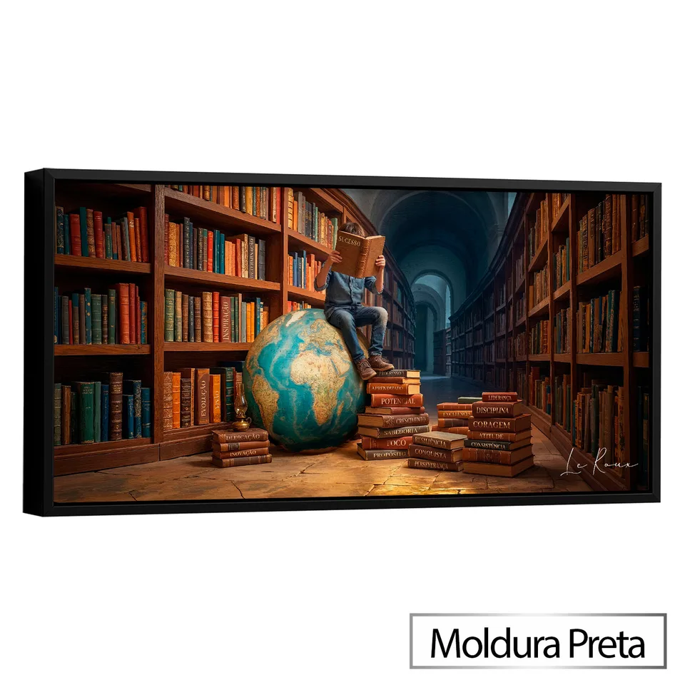 Quadro O Universo de Conhecimento com moldura de filete preta