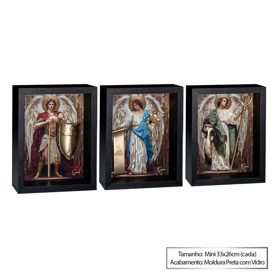 Quadro Os Arcanjos Celestiais com moldura preta e vidro