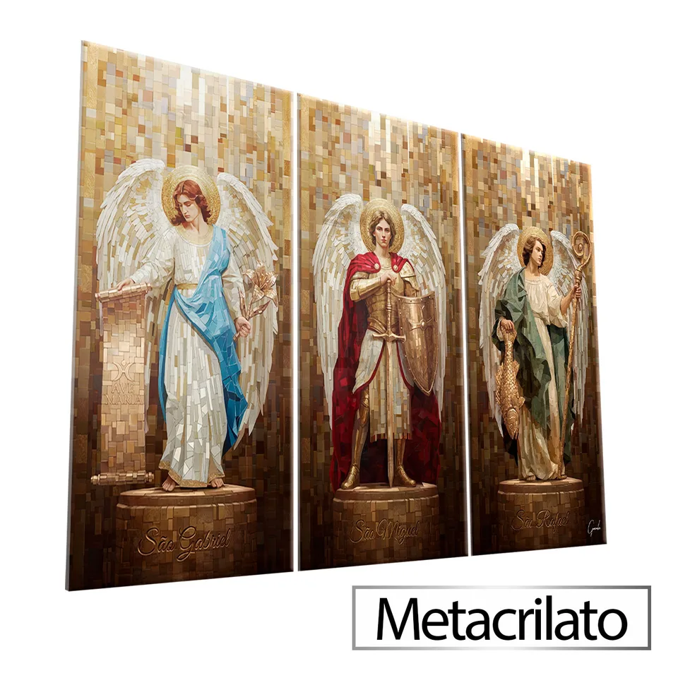 Quadro Os Arcanjos Tesselart - 3 Peças com acabamento em metacrilato
