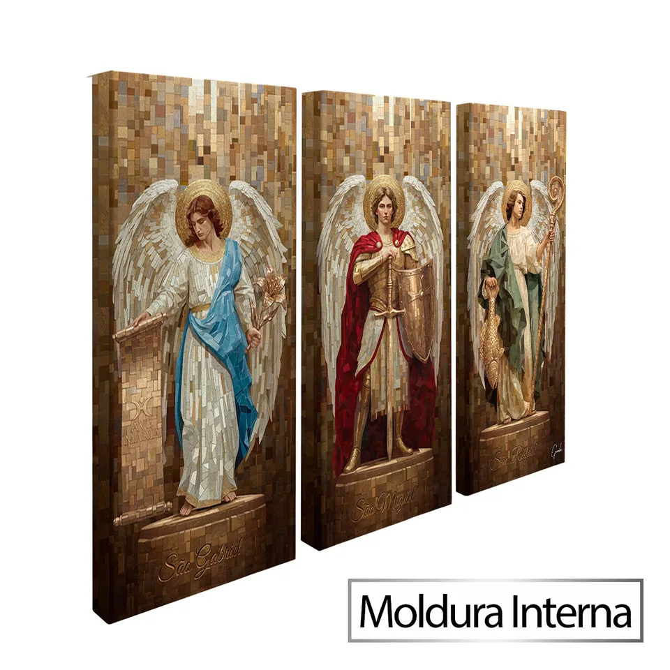 Quadro Os Arcanjos Tesselart - 3 Peças com moldura interna