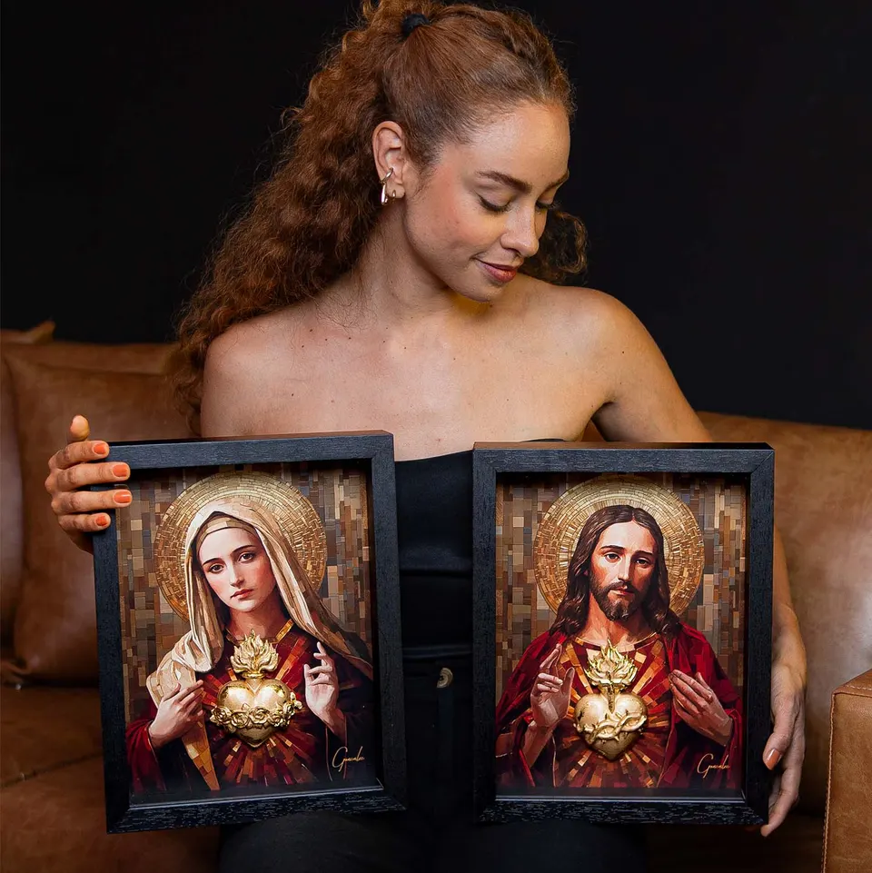 Quadro Os Sagrados Corações de Jesus e Maria 2 peças, de Gonzalez — foto 3