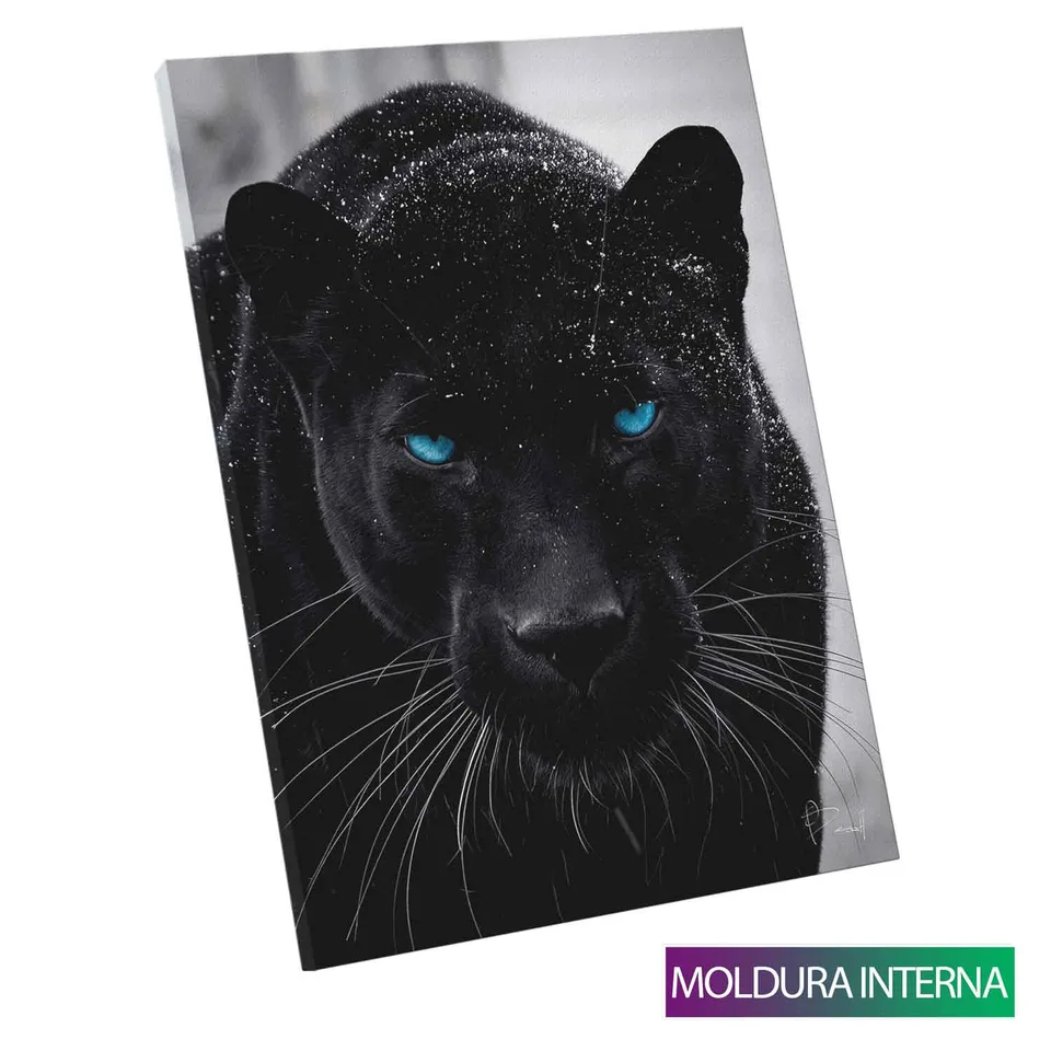 Quadro Pantera na Neve com moldura interna
