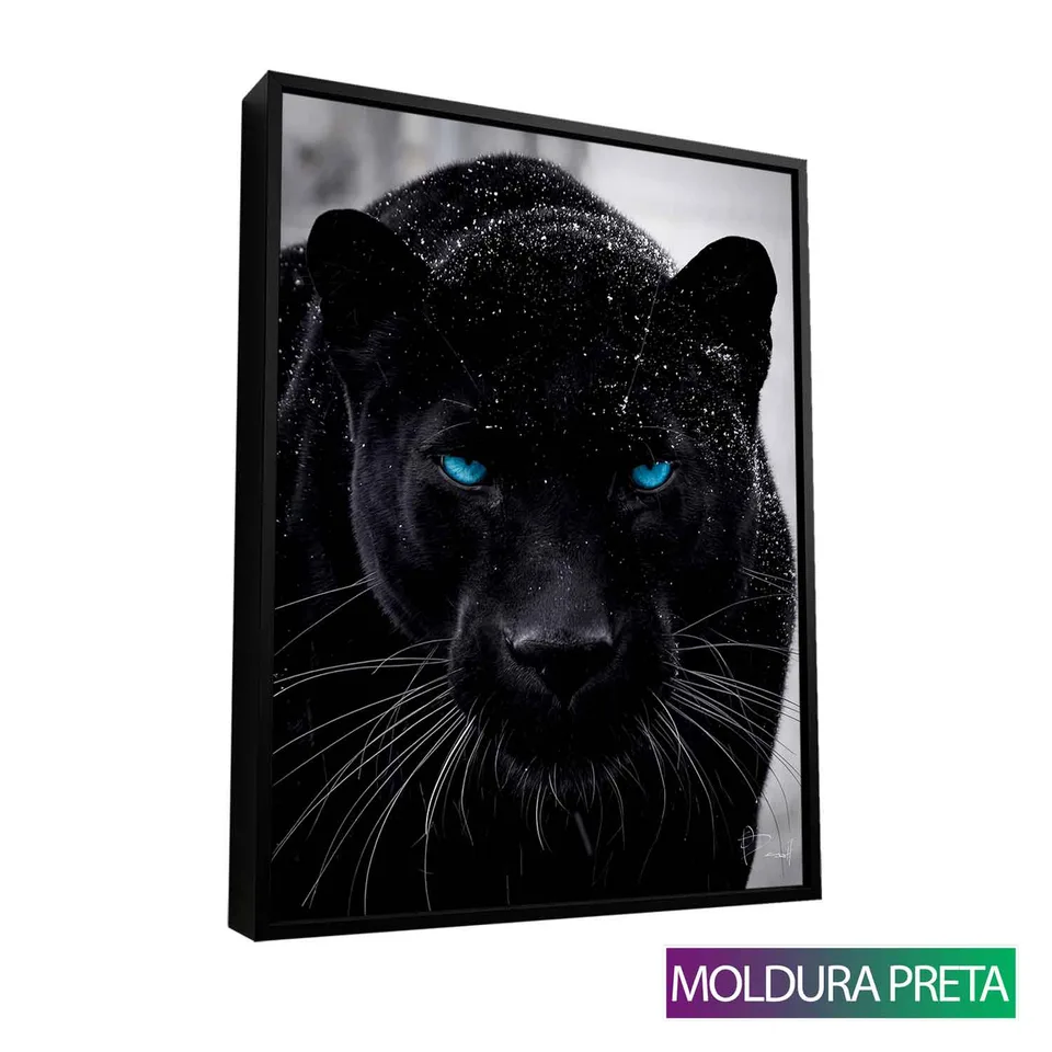 Quadro Pantera na Neve com moldura de filete preta