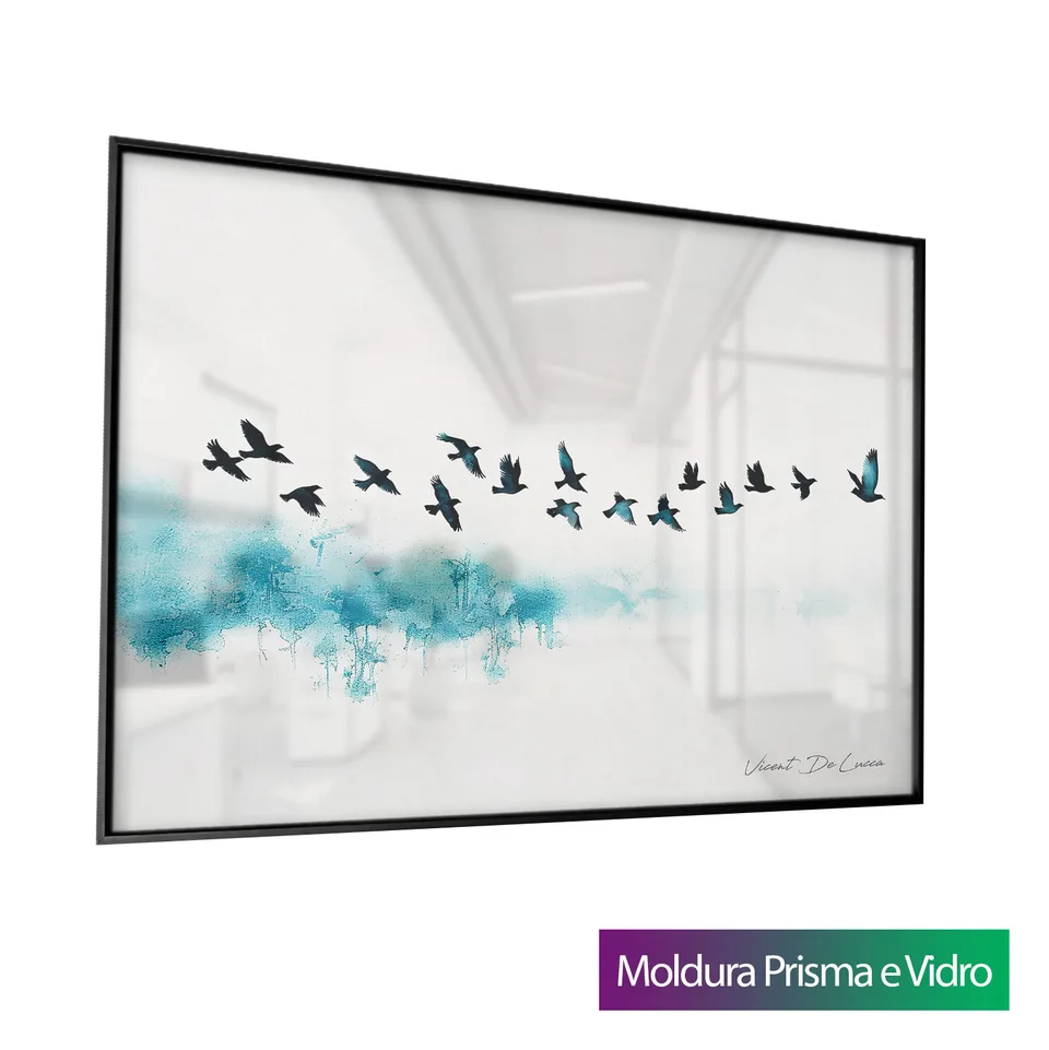Quadro Pássaros Viajantes com moldura Prisma e vidro