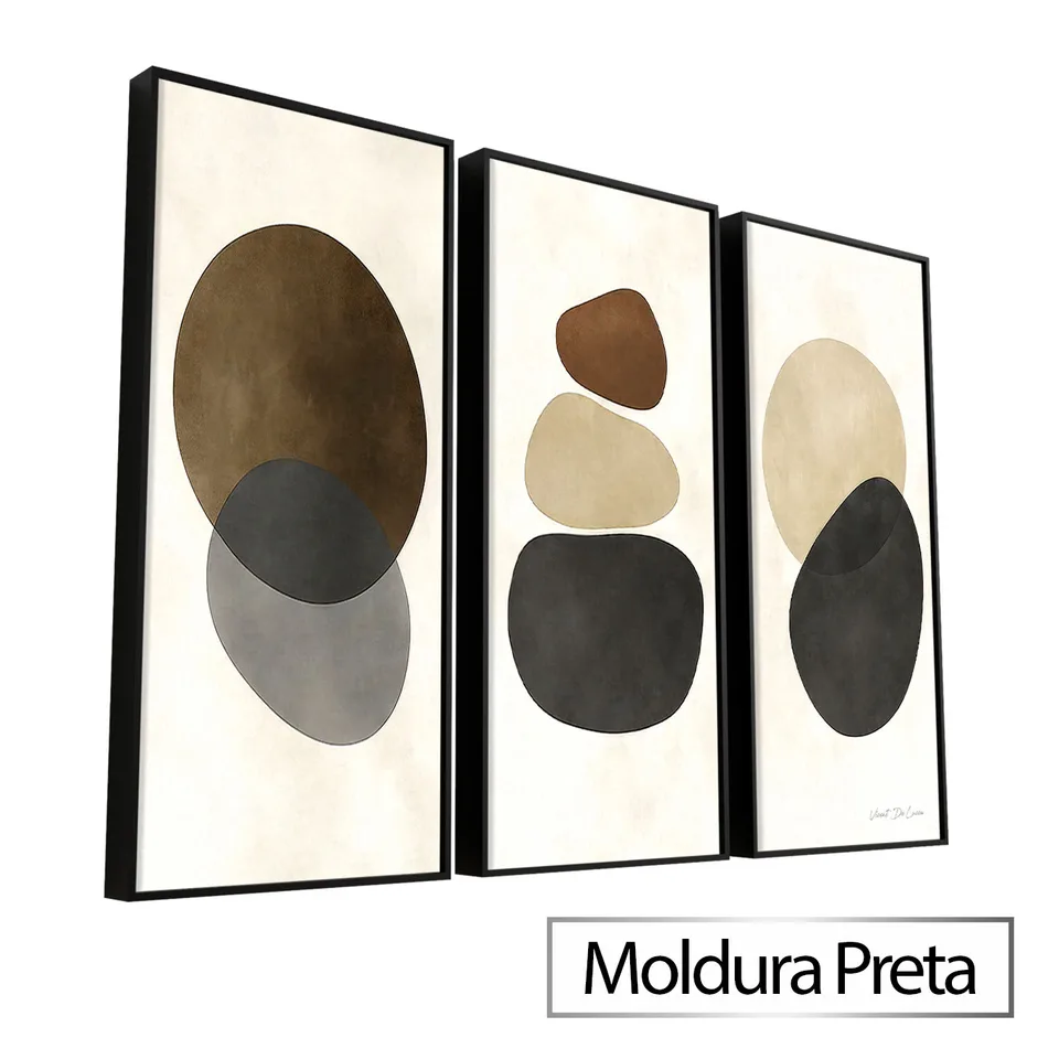 Quadro Pedras do Equilíbrio 3 Peças com moldura de filete preta