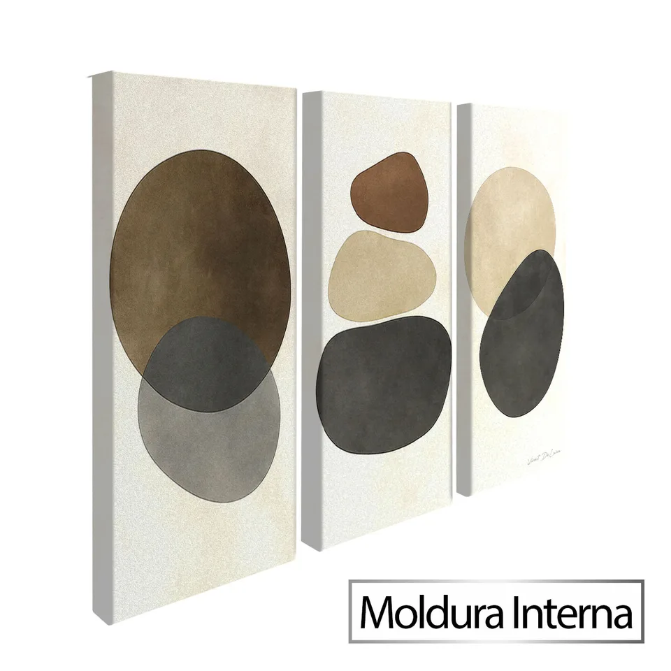 Quadro Pedras do Equilíbrio 3 Peças com moldura interna
