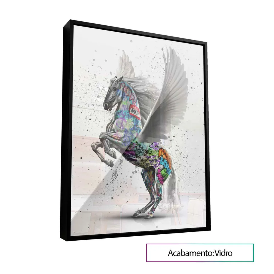 Quadro Pegasus Grafite CRAIG com moldura Prisma e vidro