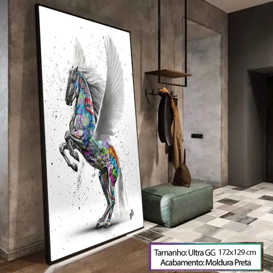 Quadro Pegasus Grafite CRAIG com moldura de filete preta