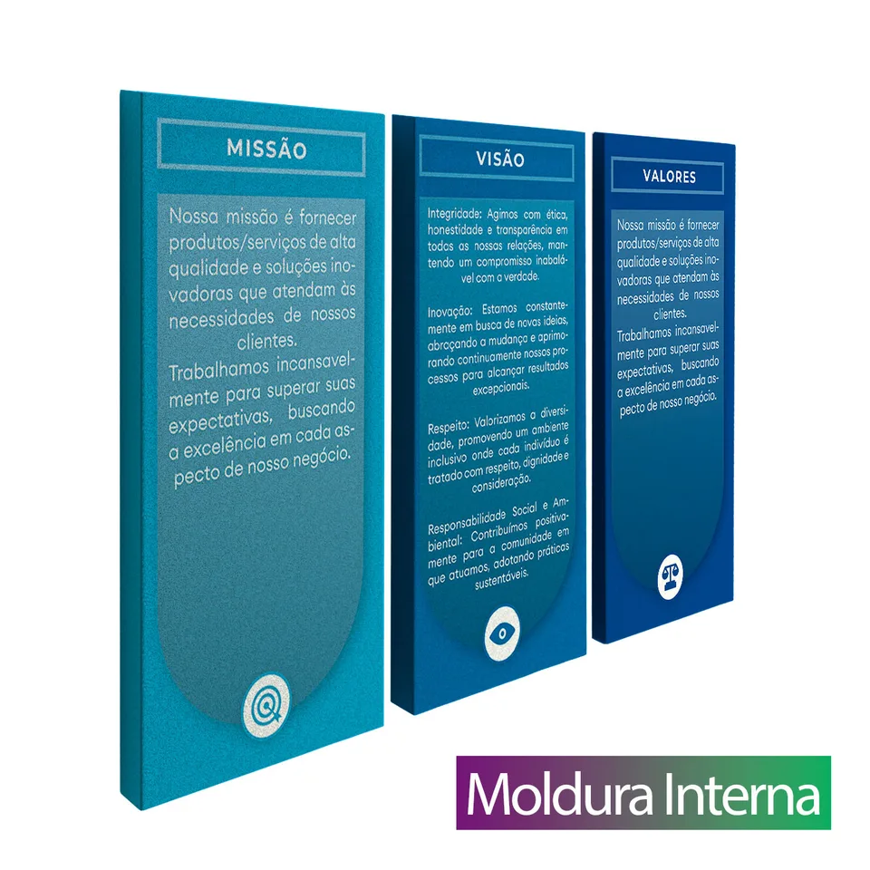 Quadro Personalize com Missão Visão e Valores da sua Empresa com moldura interna