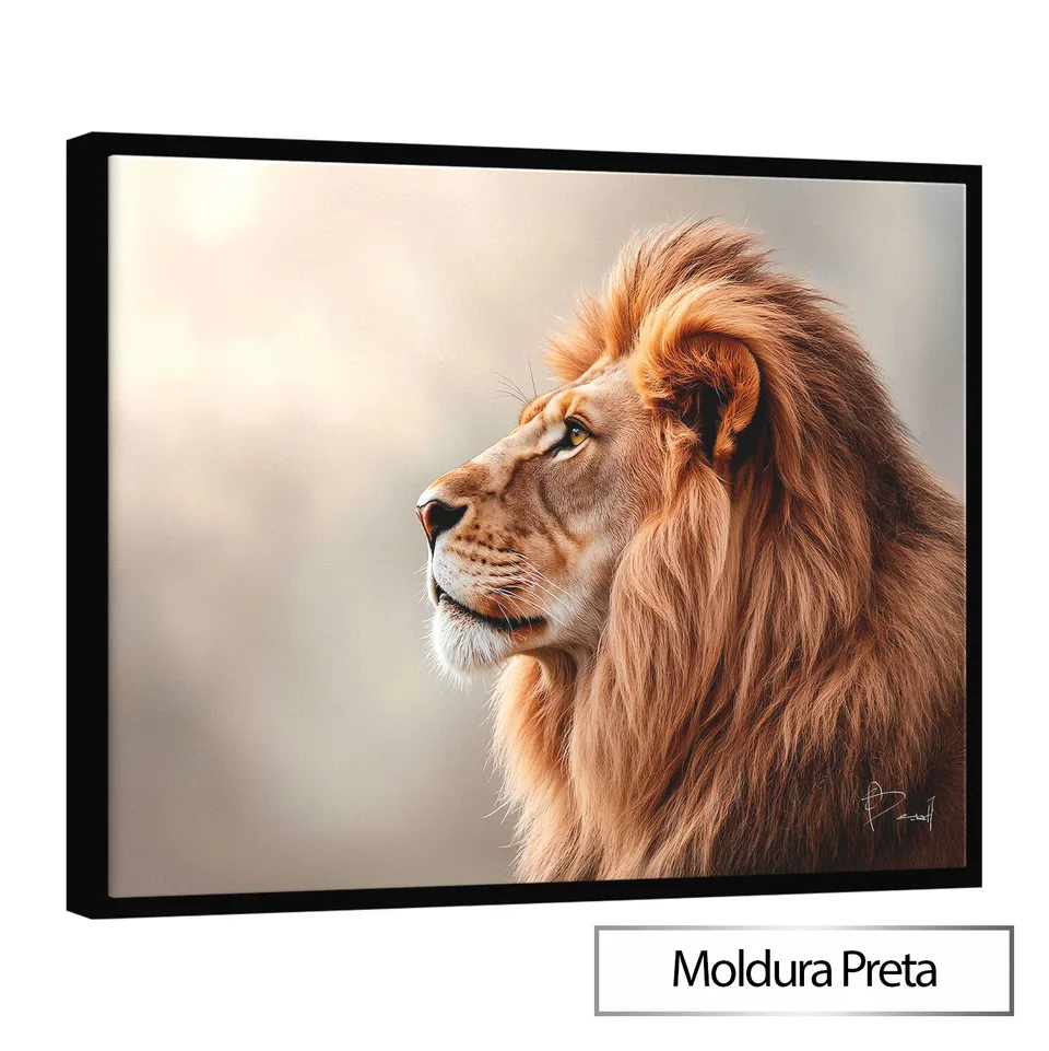 Quadro Plenitude do Leão com moldura de filete preta