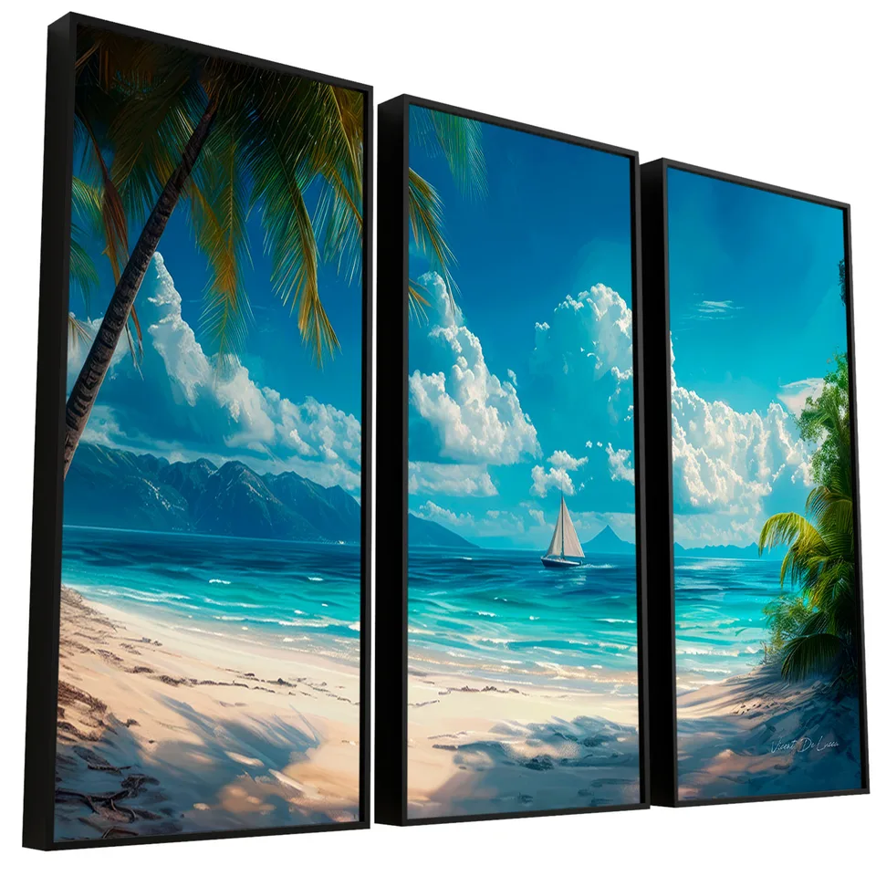 Quadro Praia Paradisíaca 3 Peças