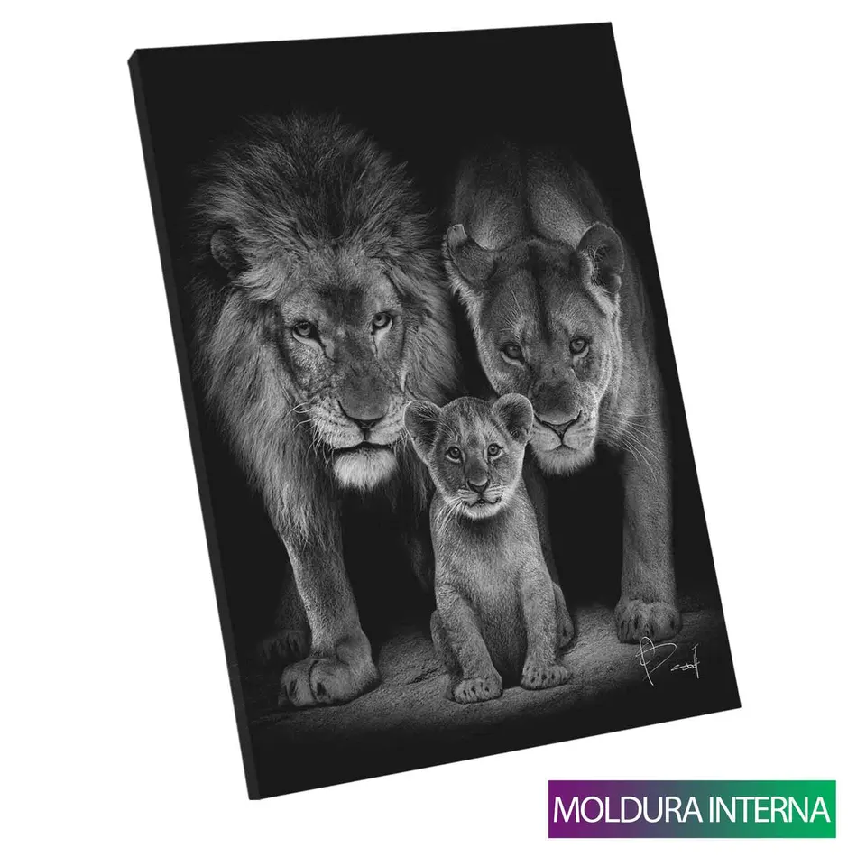 Quadro Proteção de Leão com moldura interna