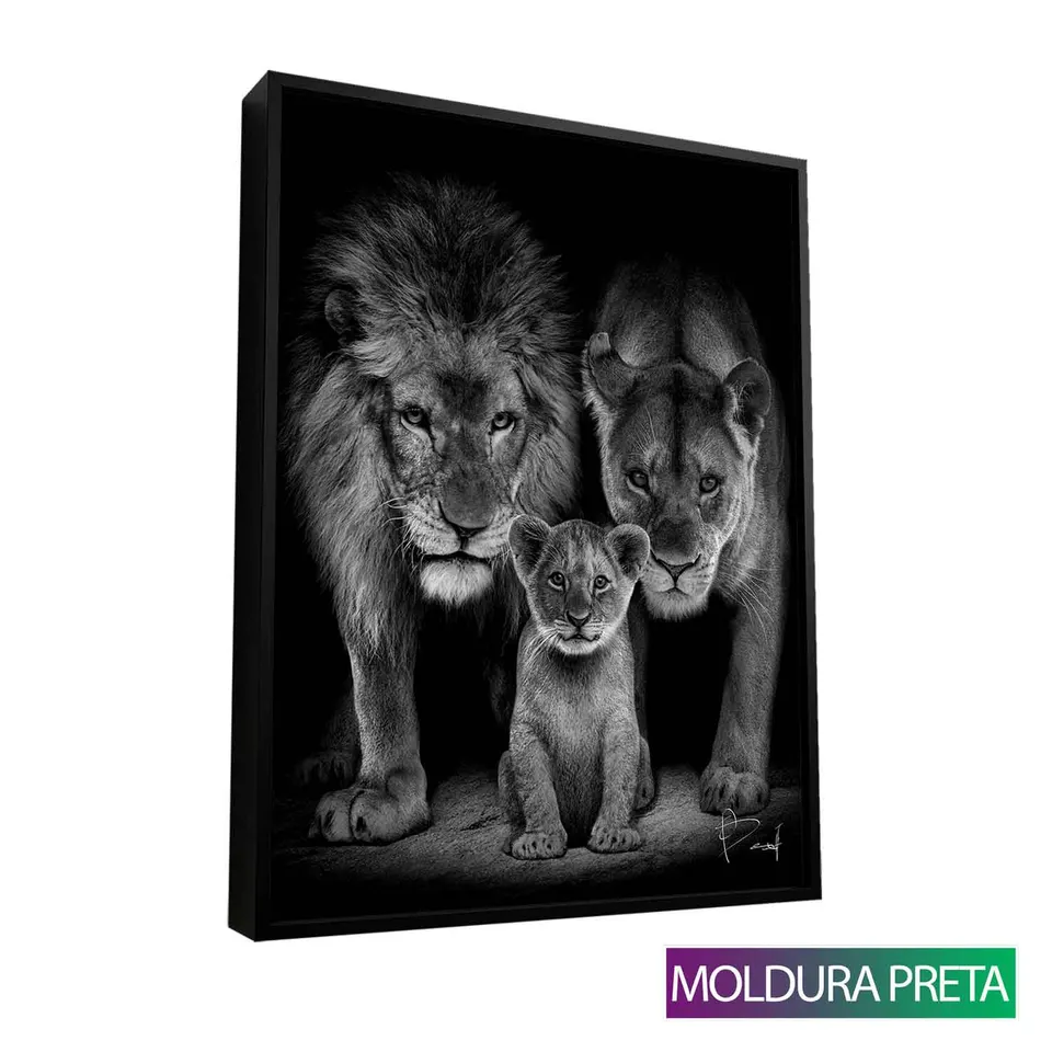 Quadro Proteção de Leão com moldura de filete preta