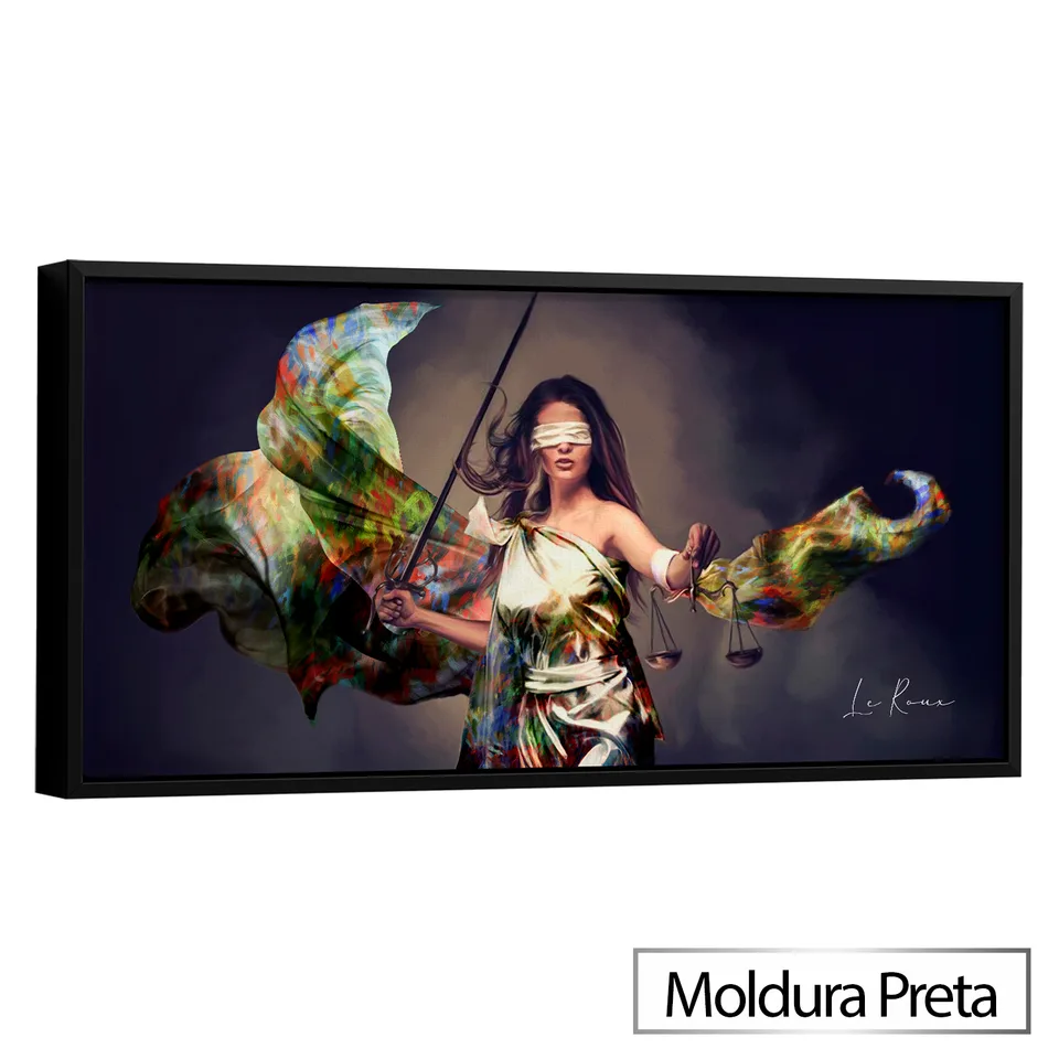 Quadro Deusa da Justiça Colorida com moldura de filete preta