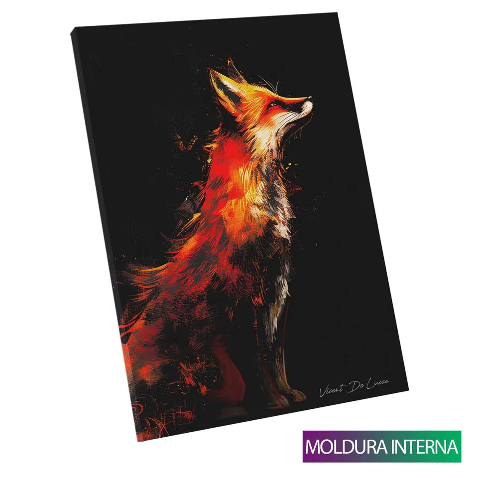 Quadro Raposa Flamejante — Moldura Interna, Médio 64x48