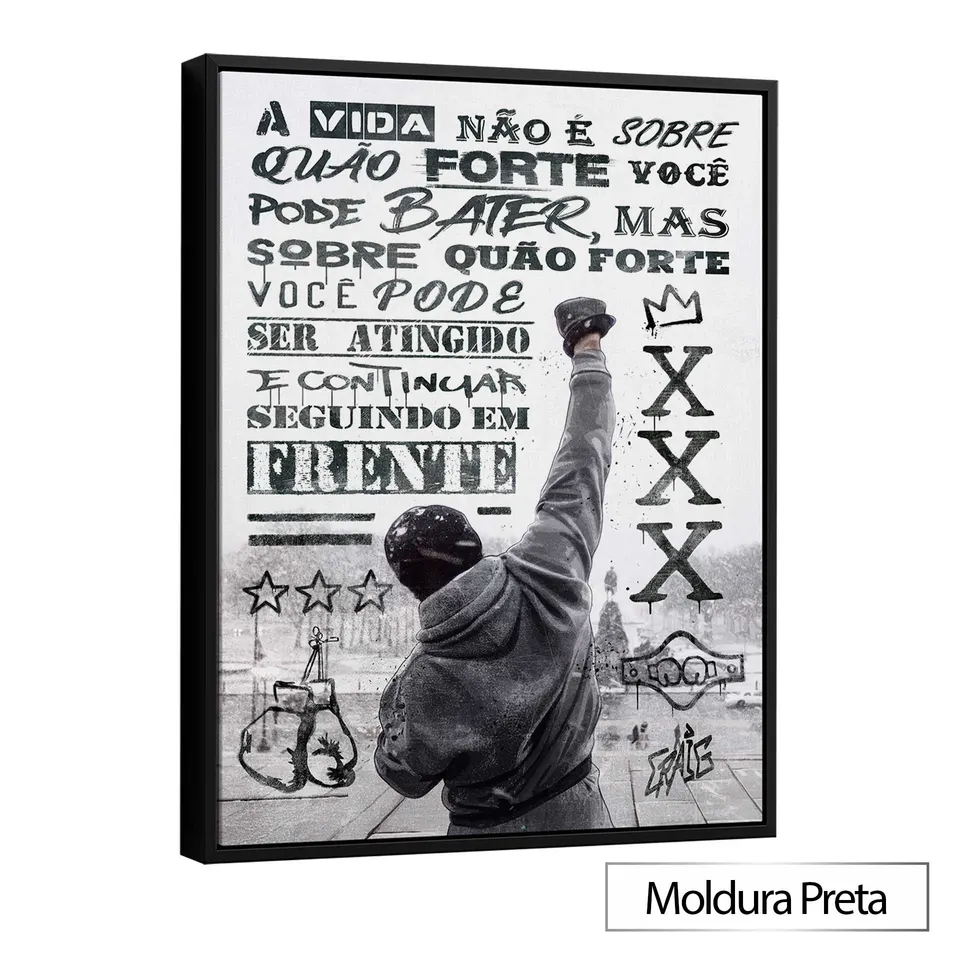 Quadro Rocky Balboa Grafite CRAIG com moldura de filete preta