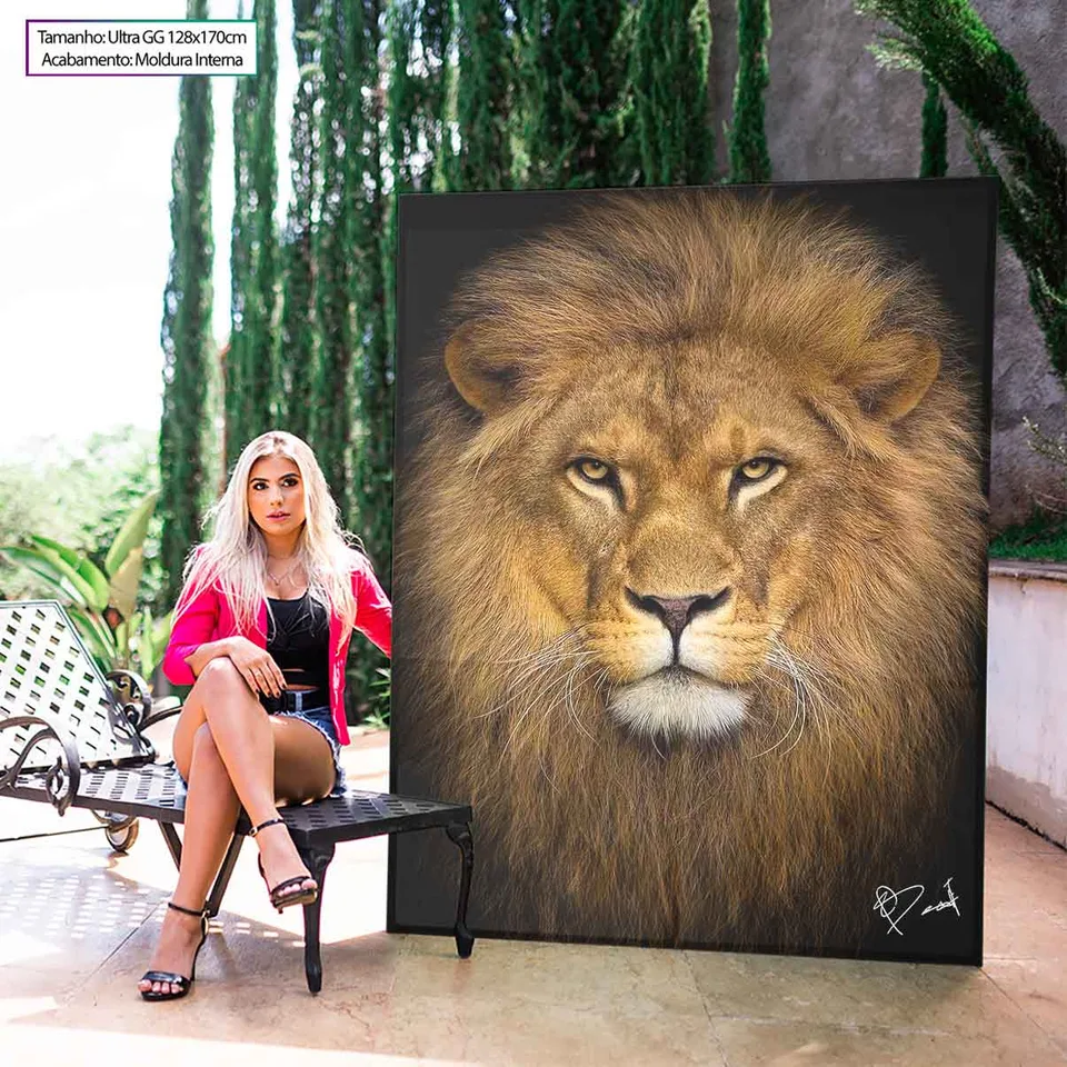 Quadro Rosto do Jovem Leão com moldura interna