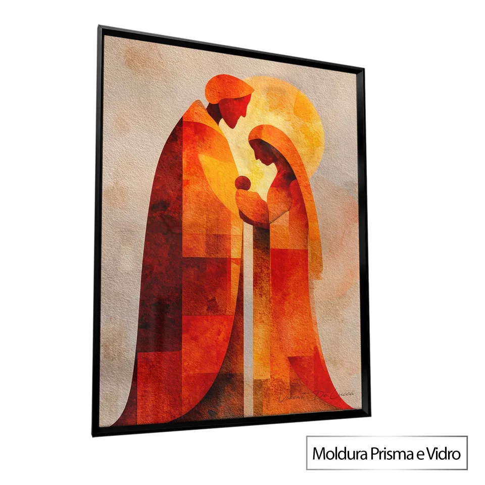 Quadro Sagrada Família Abstrata com moldura Prisma e vidro
