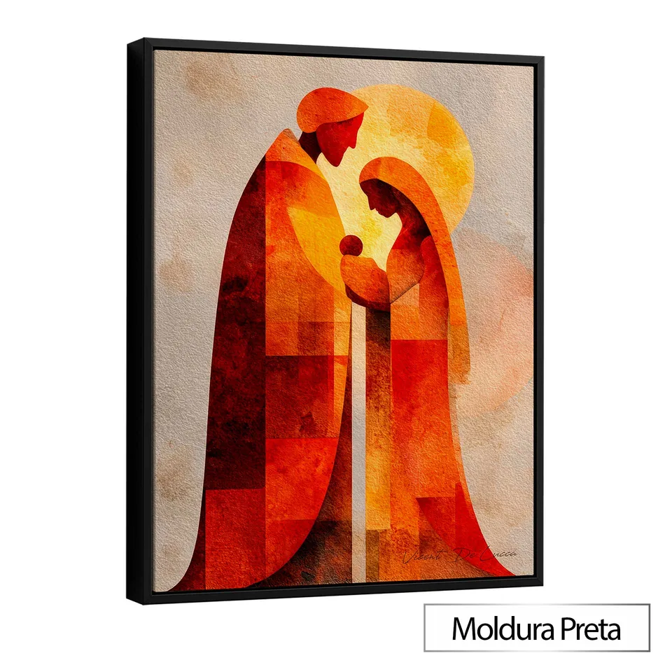 Quadro Sagrada Família Abstrata com moldura de filete preta