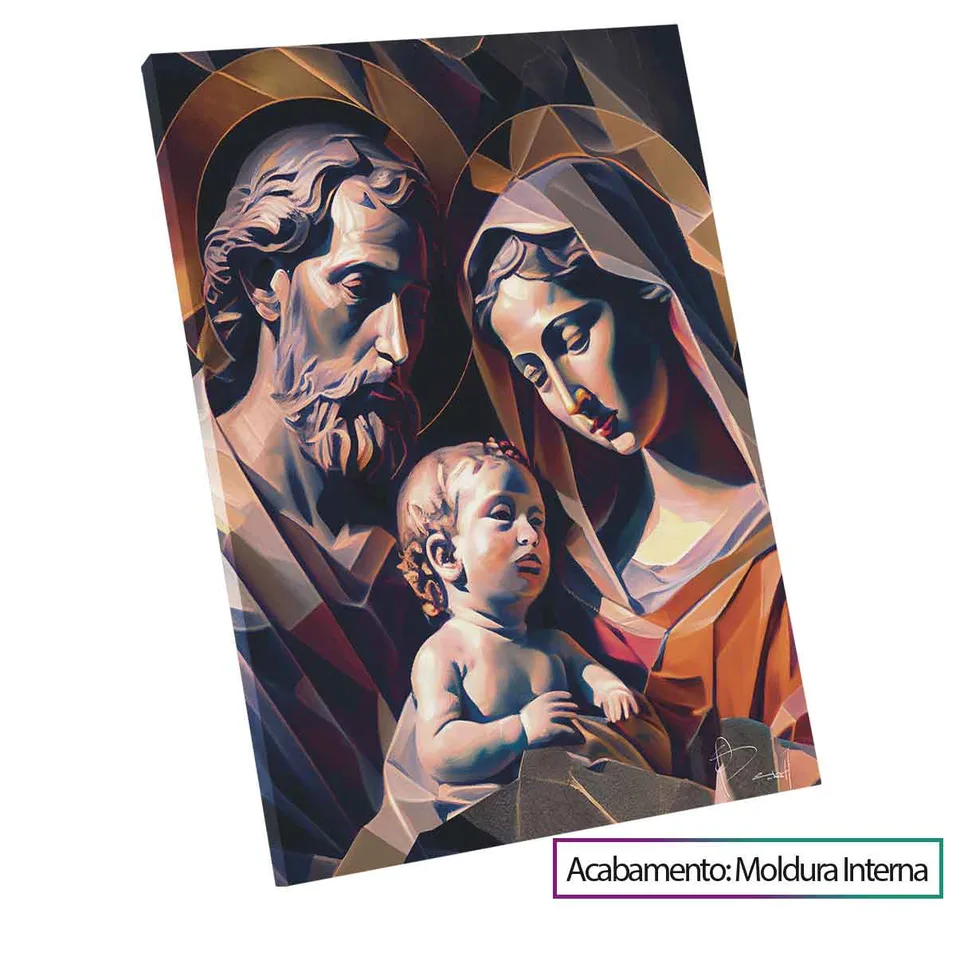 Quadro Sagrada Família Geométrica com moldura interna