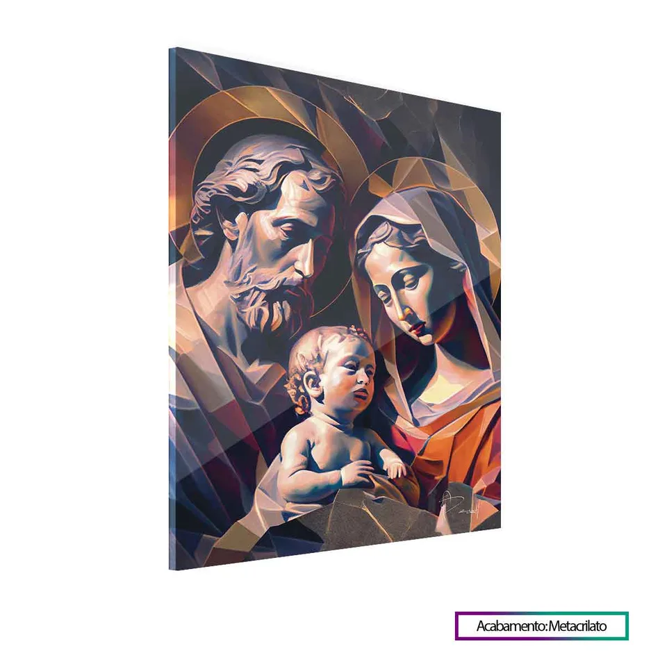 Quadro Sagrada Família Geométrica com acabamento em metacrilato