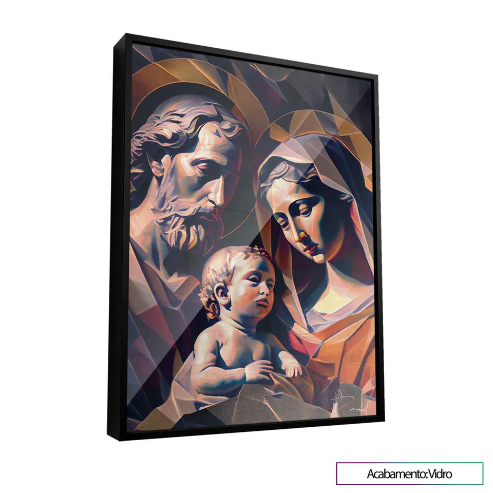 Quadro Sagrada Família Geométrica com moldura Prisma e vidro