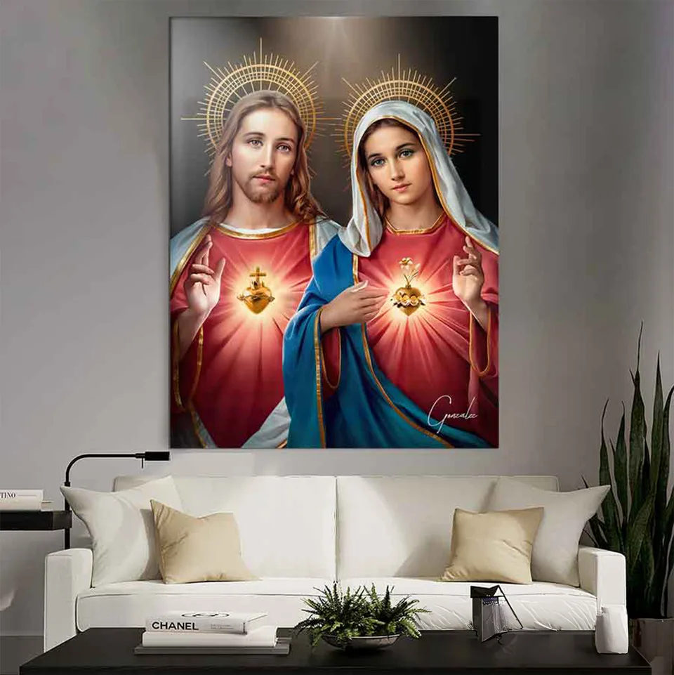 Quadro Sagrado Coração de Jesus e o Imaculado Coração de Maria, de Gonzalez — foto 2