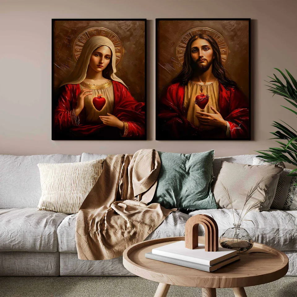 Quadro Sagrado Coração de Jesus e o Imaculado Coração de Maria 2 Peças, de Gonzalez — foto 2