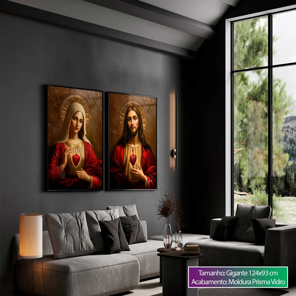 Quadro Sagrado Coração de Jesus e o Imaculado Coração de Maria 2 Peças, de Gonzalez — foto 3