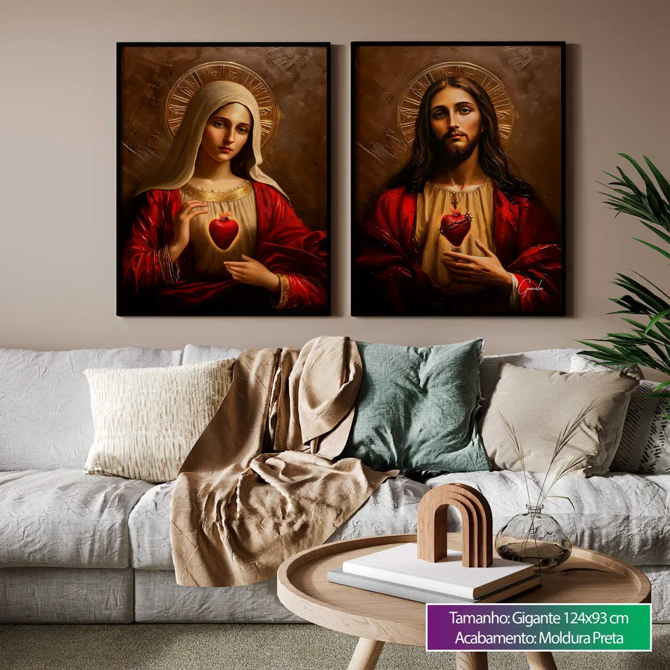 Quadro Sagrado Coração de Jesus e o Imaculado Coração de Maria 2 Peças, de Gonzalez — foto 4