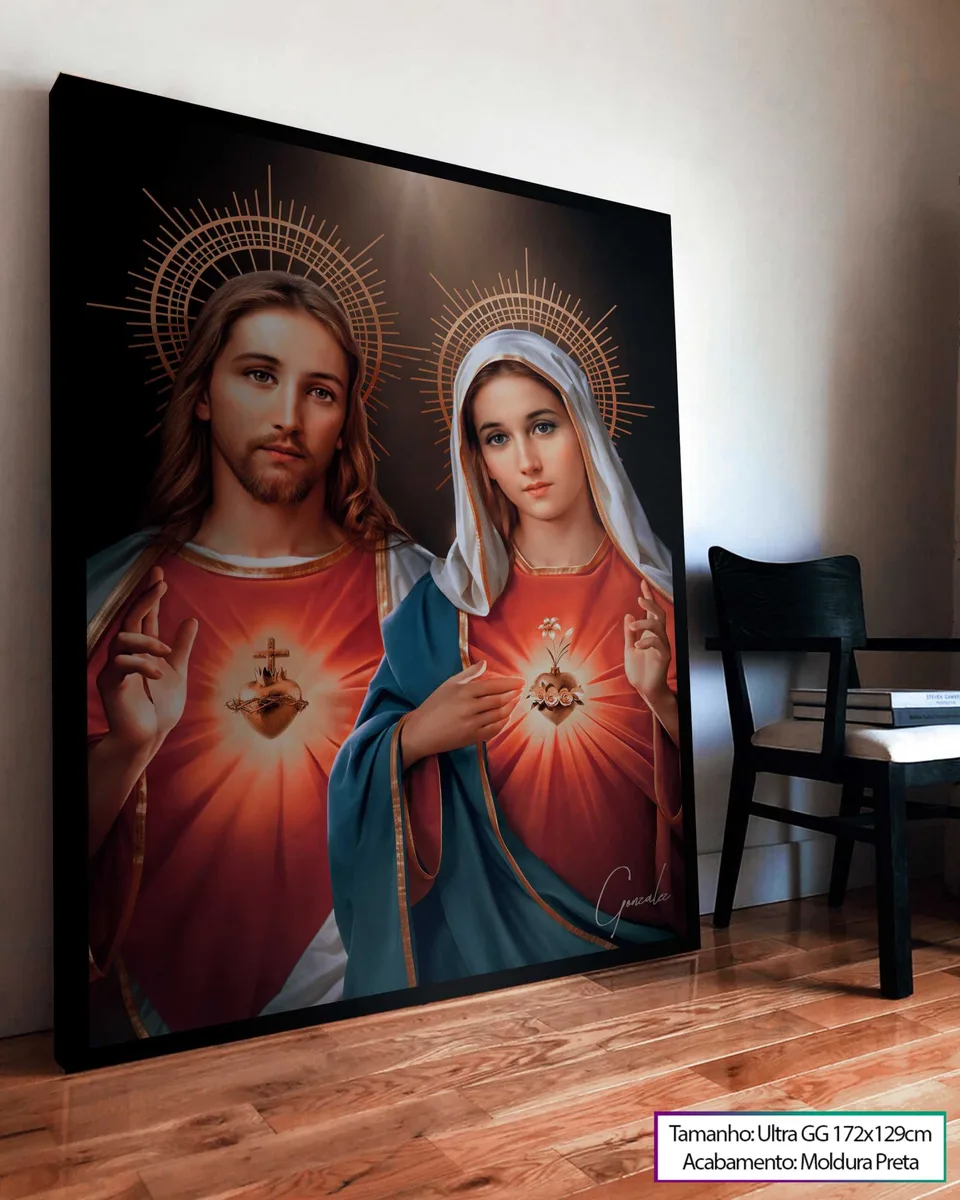 Quadro Sagrado Coração de Jesus e o Imaculado Coração de Maria, de Gonzalez — foto 3