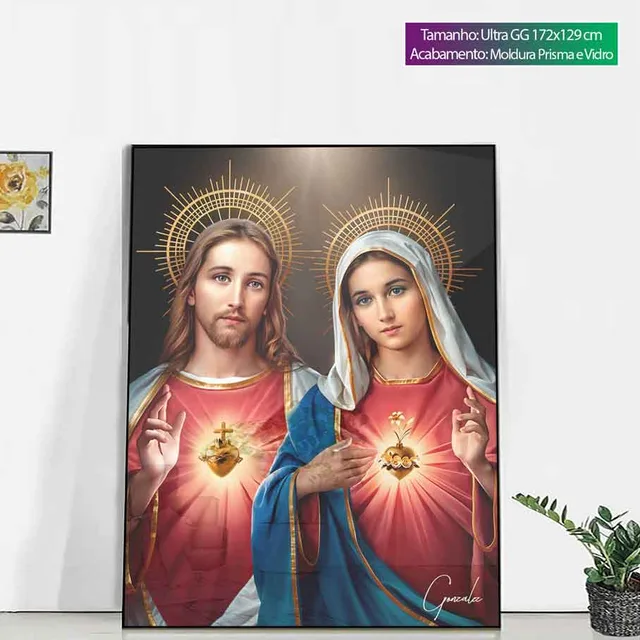Quadro Sagrado Coração de Jesus e o Imaculado Coração de Maria, de Gonzalez — foto 5