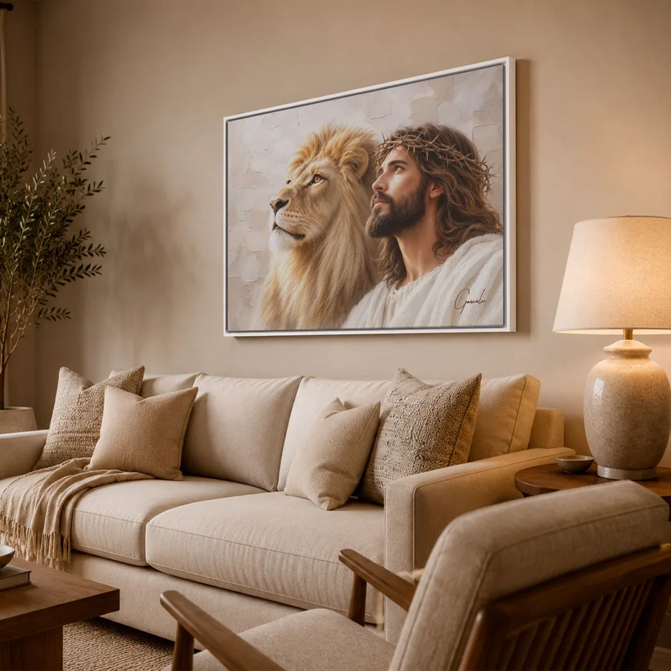 Quadro Salvador, O Leão de Judá - Coleção Cream Art, de Gonzalez — foto 3