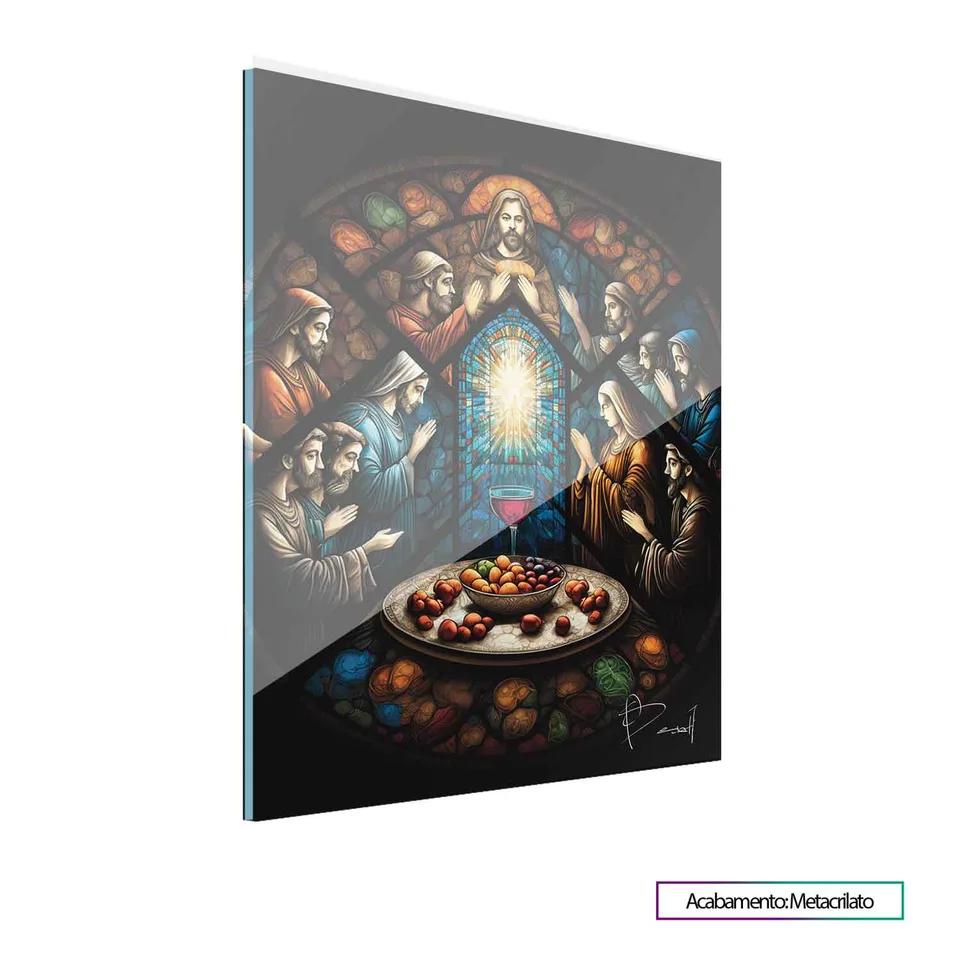 Quadro Santa Ceia Amadeirado com acabamento em metacrilato